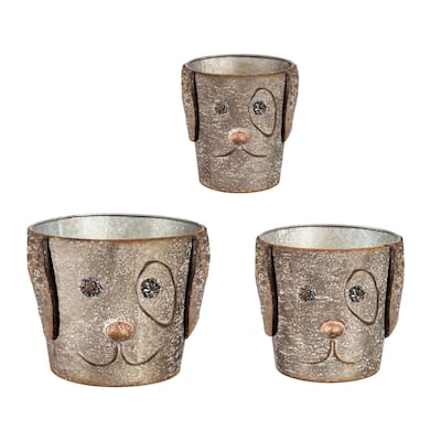 Metal Dog Bucket Planters, (Set of 3)