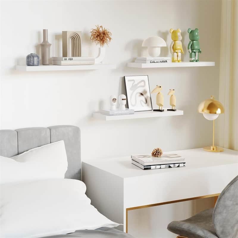 White Wood Wall Shelf Set of 3