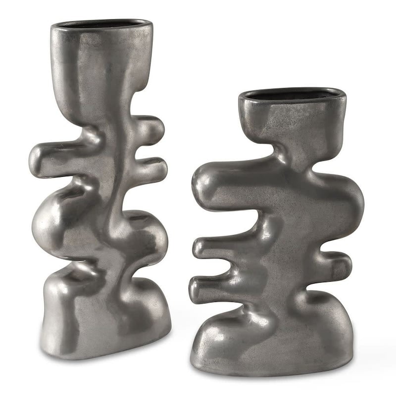 Uttermost 18145 Free Flowing 14-1/4" Tall Ceramic Vase - Set of 2 - Tarnished Nickel