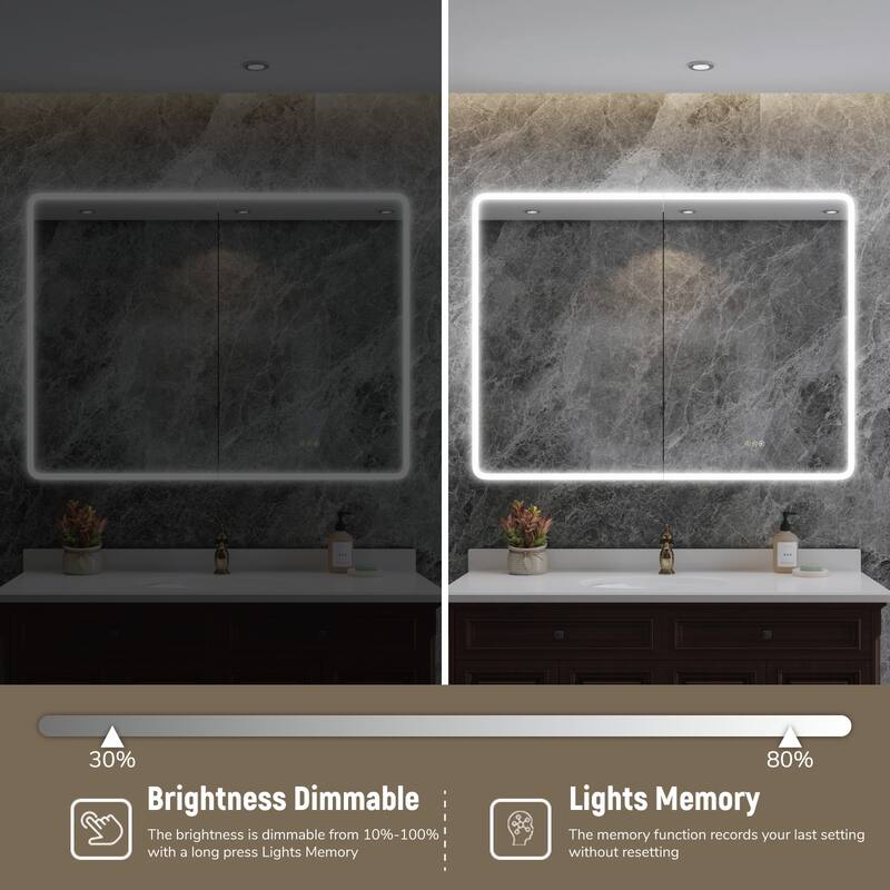 Rounded Edge LED Medicine Cabinet with Mirror, Dimmable, Anti-fog, Adjustable Shelves, Recessed or Wall Mount, ETL Certified