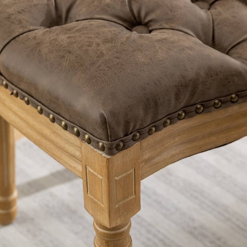 GDF Studio - French Traditional Wood PU Upholstered Dining Chairs with Tufted Back & Nailhead Trim, Set of 2