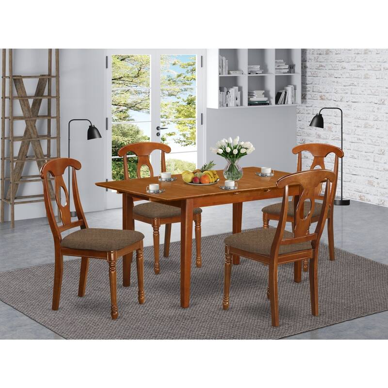 HomeStock 5-Pc Saddle Brown Finish Solid Wood Top - Dining Room Set with Leaf - Seats 4