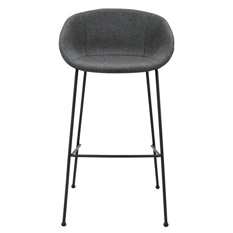 Zach Bar Stool In Gray-Blue Fabric and Matte Black Legs - Set of 2 - Blue - Bar Height - 29-32 in.