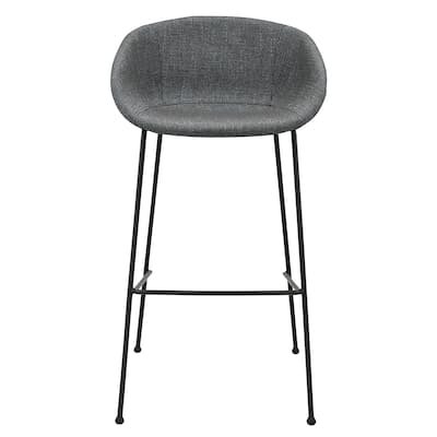 Zach Bar Stool In Gray-Blue Fabric and Matte Black Legs - Set of 2
