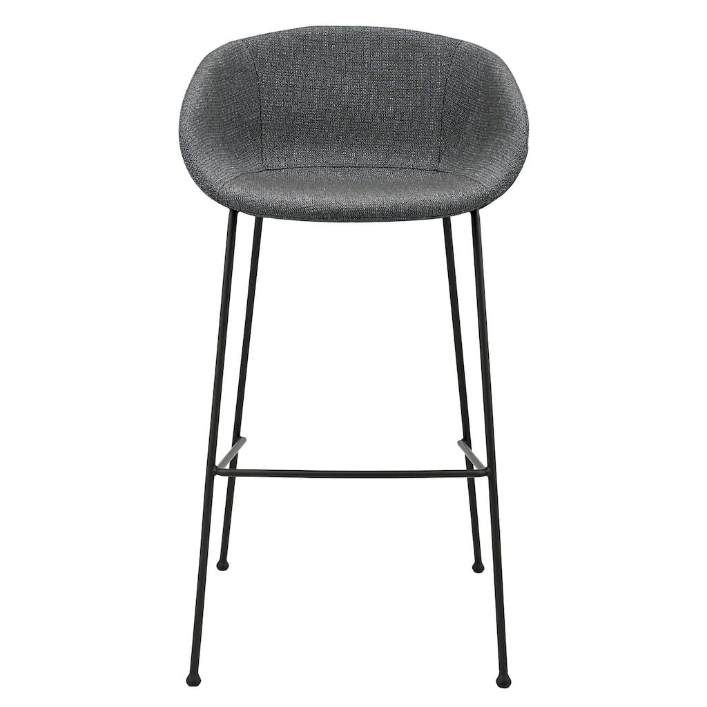 Zach Bar Stool In Gray-Blue Fabric and Matte Black Legs - Set of 2