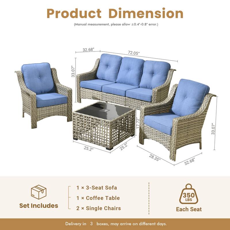 HOOOOWOOO 5-piece Wicker Rattan Patio Outdoor Furniture Ergonomic Conversation Set with Coffee Table