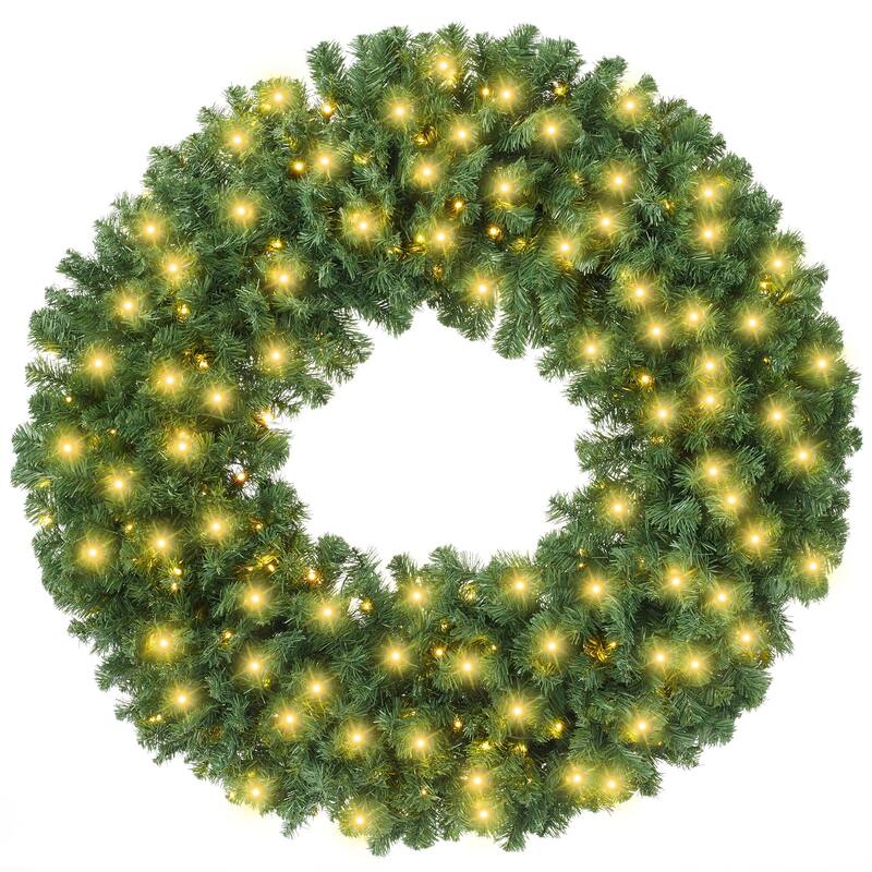 Green Fir Artificial Holiday Christmas Wreath Holiday Décor - Green White Lights - 60 Inch