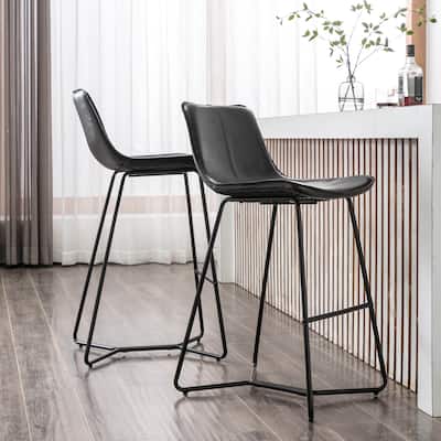 Porthos Home Avri Counter & Bar Stools Set of 2, PU Leather, Cross Sled Legs