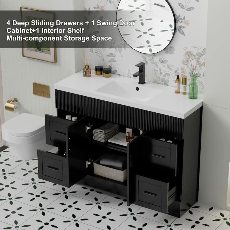 Wavy Line 30"/36"/48" Bathroom Vanity Set with Sink & Faucet