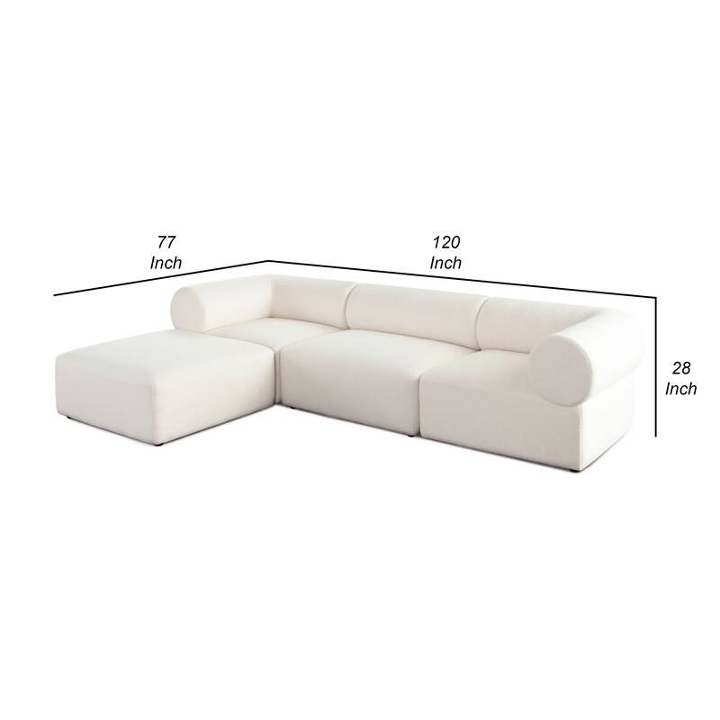 Zey 4pc Modular Sectional Sofa w/ Reversible Chaise Ottoman Set, Ivory Sherpa