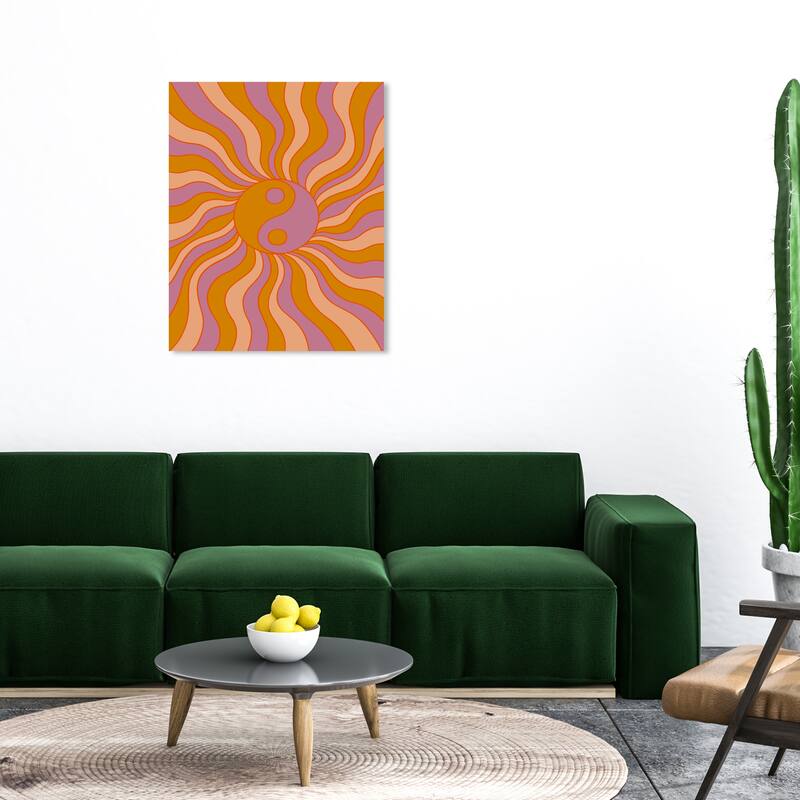 Wynwood Studio Canvas World and Countries Ying Yang Retro Purple Modern & Contemporary Wall Art Canvas Print - 30 x 36
