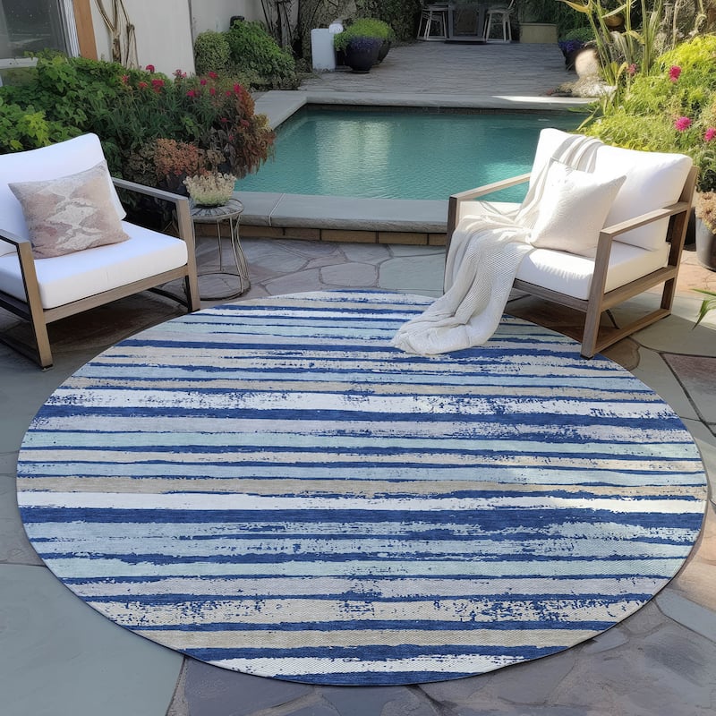 Machine Washable Indoor/ Outdoor Chantille Stripe Rug - Navy - 8' x 8'