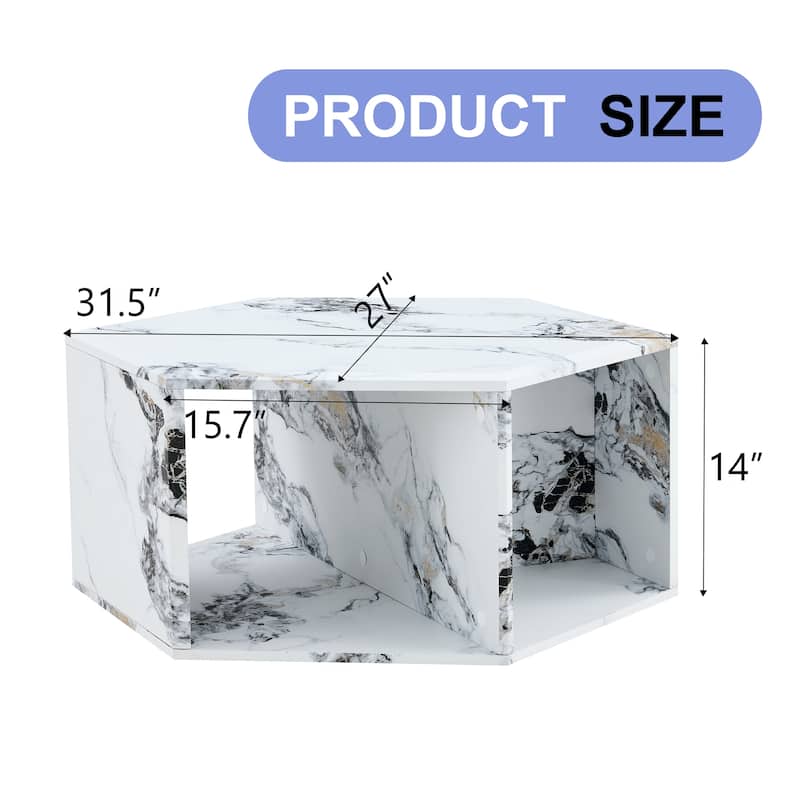 Hexagonal Coffee Table with Open Storage Space Multifunctional Wooden Side Table Small Apartment Center Table
