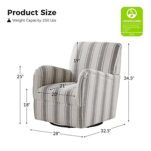 dimension image slide 2 of 4, HULALA HOME Pancy Traditional Swivel Armchair with Jacobean Strip Pattern Set of 2