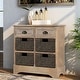 preview thumbnail 15 of 48, 28” Farmhouse Solid Wood Storage Cabinet with Two Drawers and Four Rattan Baskets