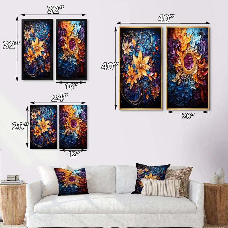 Designart "Spiral Kaleidoscope" Abstract Spirals Framed Wall Art Set Of 2 - Gold Gallery Wall Set For Home Decor