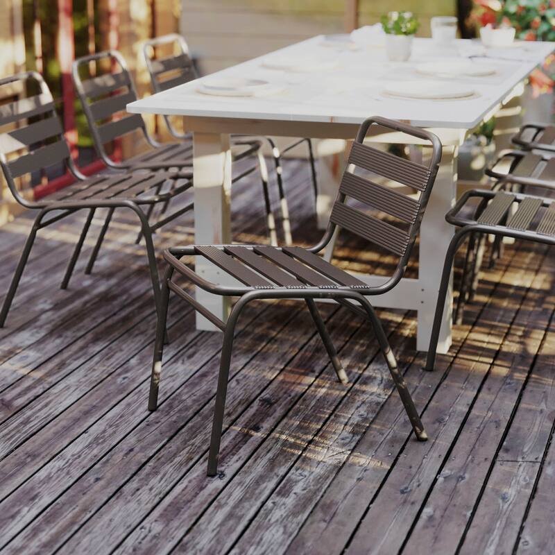 Commercial Aluminum Indoor-Outdoor Restaurant Stack Chair with Triple Slat Back