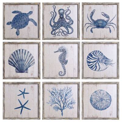 Coastal Art Prints on Wood - Set of 9