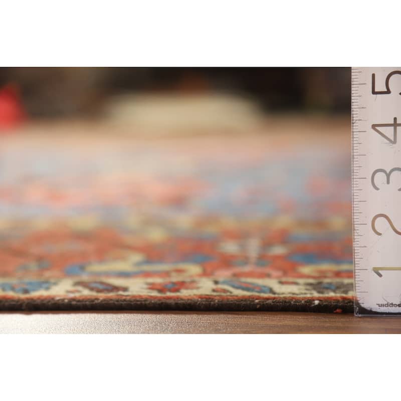 Hand Knotted Oriental 100% Wool Carpet Traditional Geometric Navy Blue & Blues Heriz Area Rug - 8' 5'' X 7' 11''