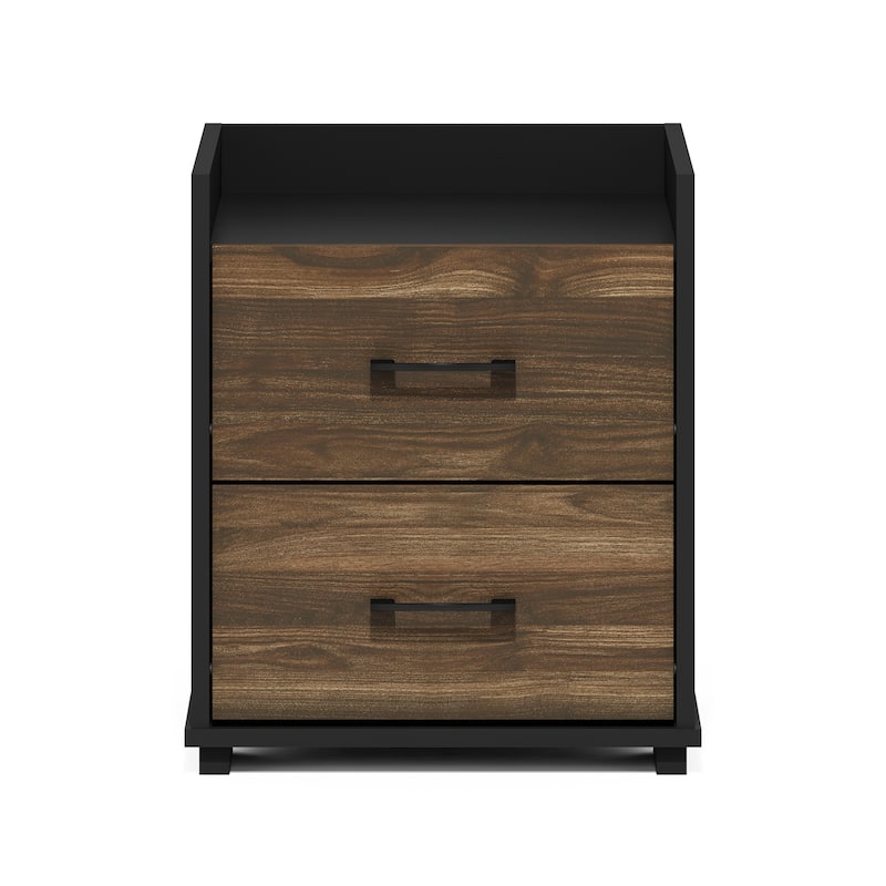 Modern Bedside Table 2 Drawer Nightstand - Bedroom Chest with Handle - Columbia Walnut/Black