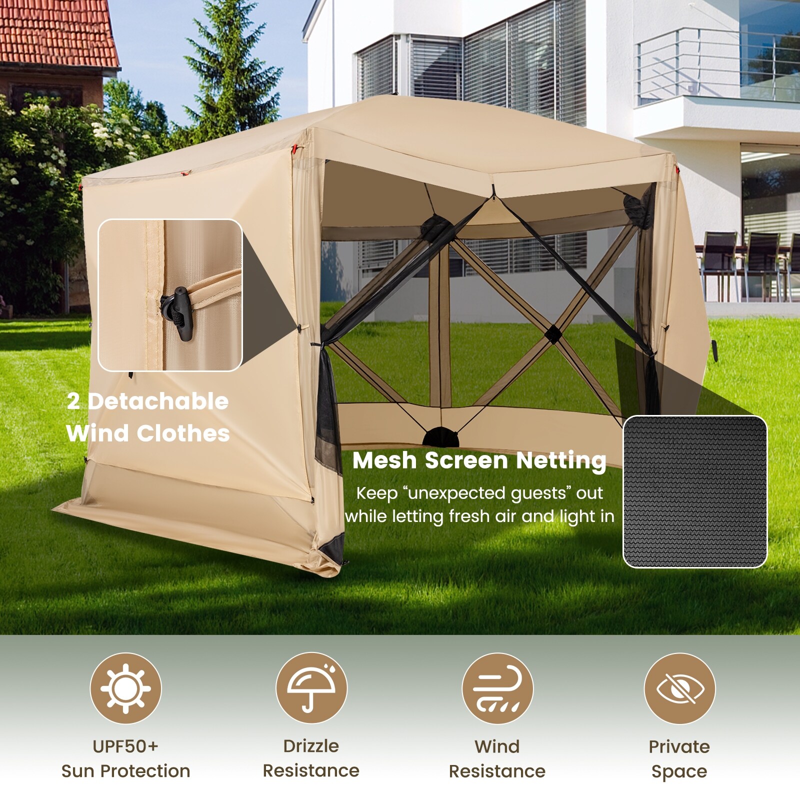Costway 11.5 X 11.5 FT 6-Sided Pop-up Screen House Tent With 2