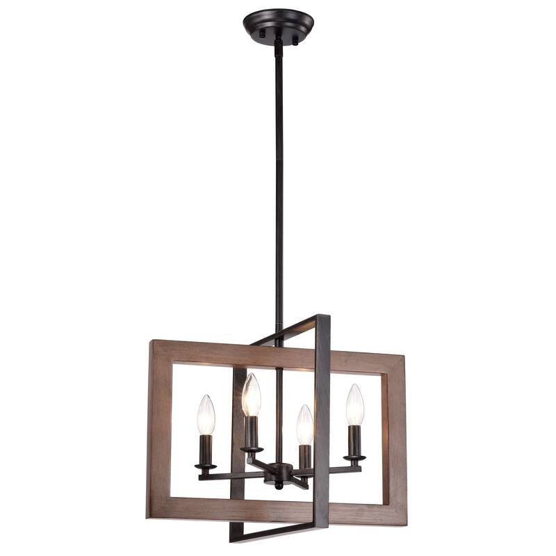 Daniela Natural Wood and Antique Black Metal Open Cage Chandelier