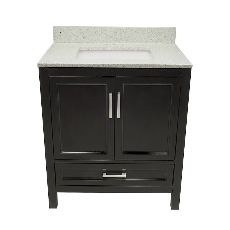 Nevado 37" Bathroom Vanity with Cultured Marble Vanity Top Sink in White with White Basin - Brown - Galaxy White