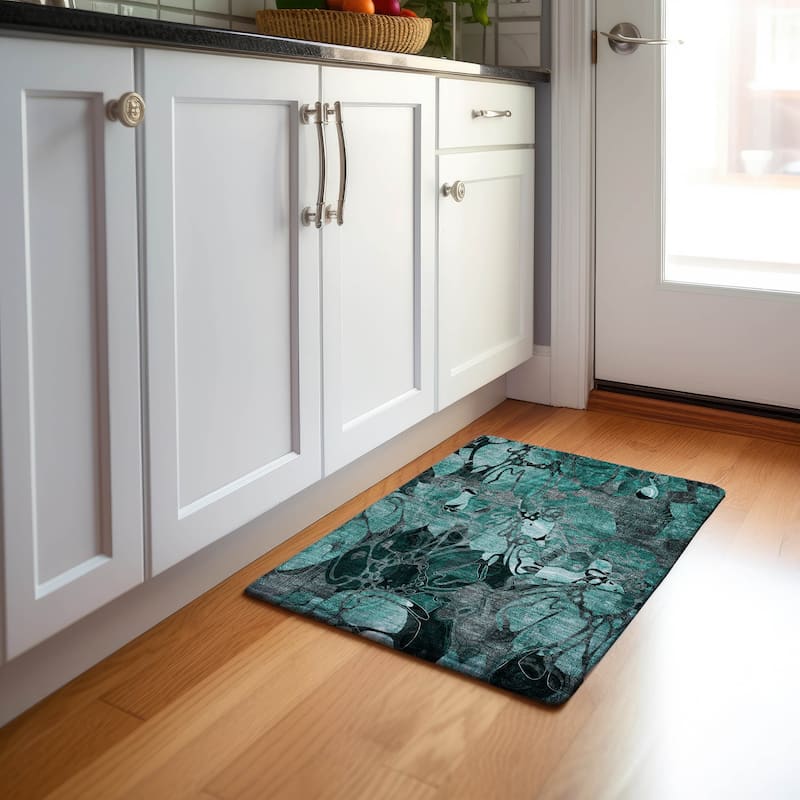 Premium Washable Super Soft Abstract Floral Mayfield Rug - Teal - 1' 8" x 2' 6" - Rectangle