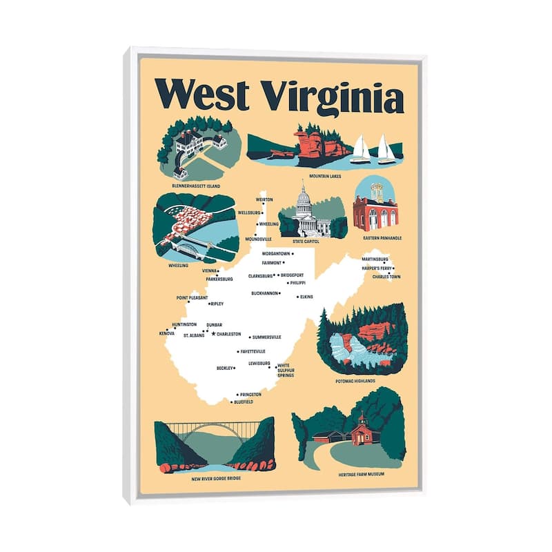 iCanvas "West Virginia" by Vestiges Framed - White - 40x26
