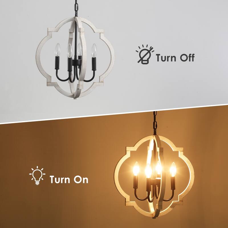 4-Light W16.34" x H78.74" Wooden Lantern Rustic Chandeliers for Dining Room