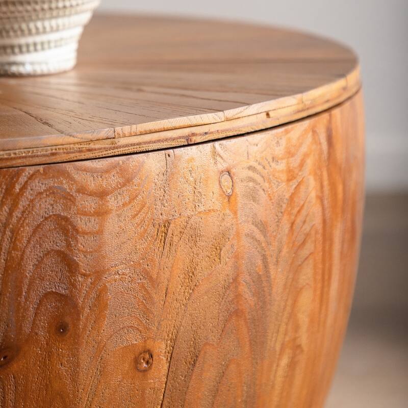 Vintage 31.50" Bucket Shaped Coffee Table with Hidden Storage, Solid Wood Center Table for Office, Living Room