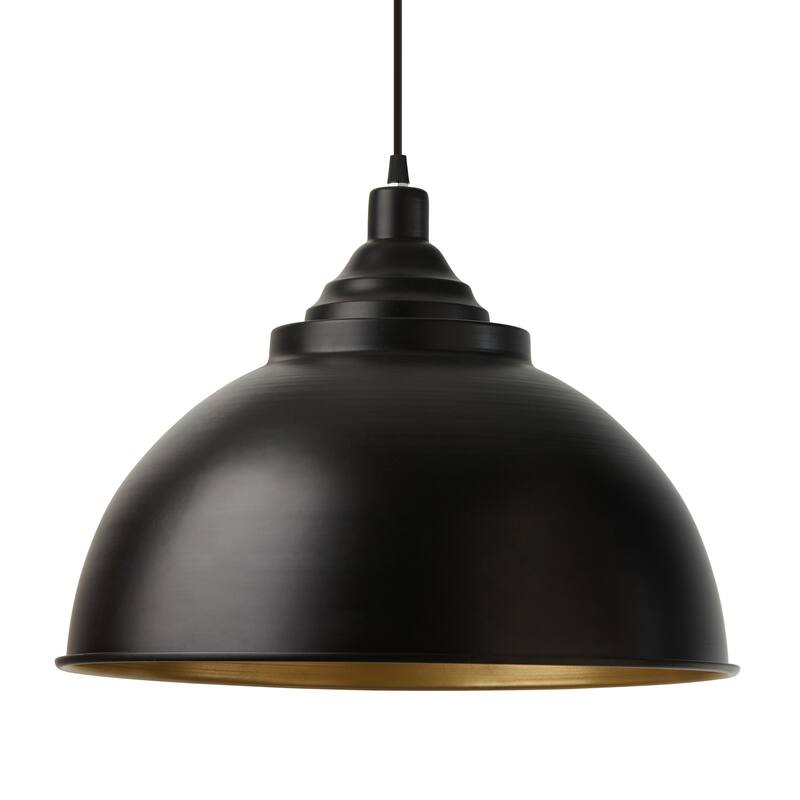 Mina River of Goods Black and Gold-Finish Metal Adjustable Drop Height 17.5-Inch Hanging Pendant Light
