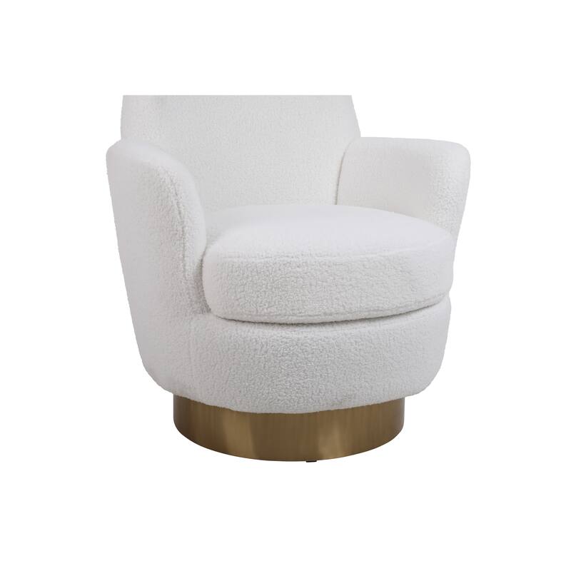 Ivory Faux Fur Modern 29.3" Upholstered Swivel Barrel Chair with Gold Stainless Steel Base
