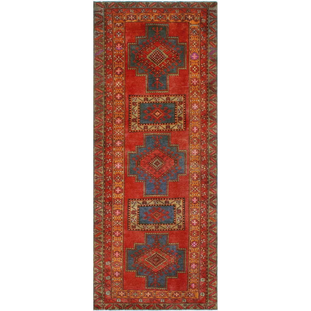 Fine Vintage Distressed Bryson Red/Navy Runner - 4'5" x 11'10"