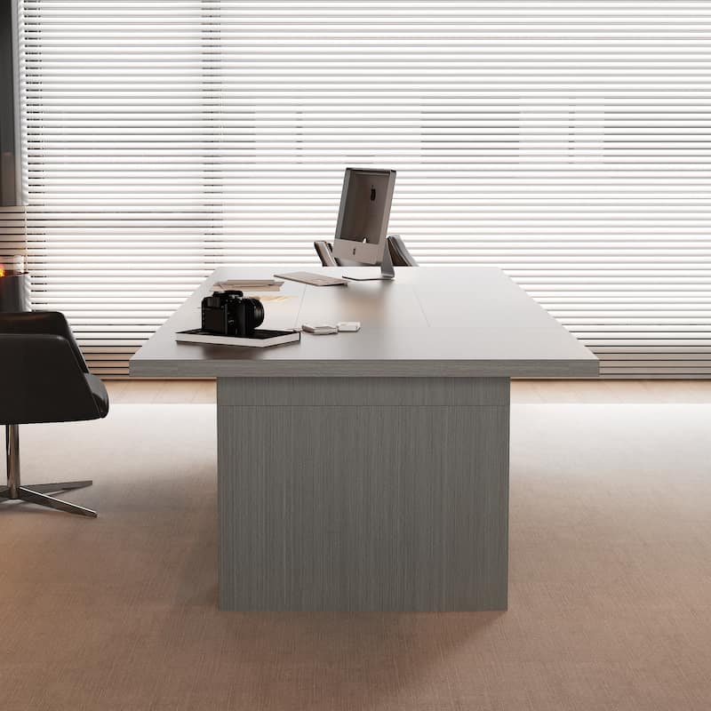Extra Long Wood Rectangular Dining Table Meeting Table,Oak & White - 126"L