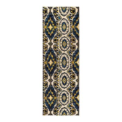 Overton Hand Knotted Wool Vintage Inspired Modern Contemporary Modern Blue Area Rug - 3' 10" x 12' 1"