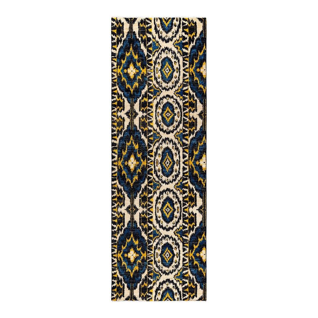 Overton Hand Knotted Wool Vintage Inspired Modern Contemporary Modern Blue Area Rug - 3' 10" x 12' 1"