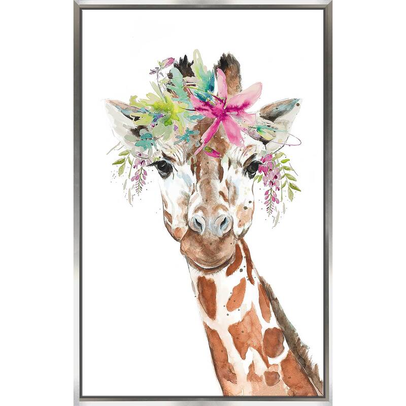 "Giraffe With Floral Crown" Print on Floating Canvas