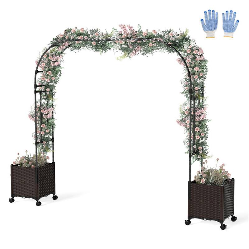Metal Garden Arbor with Planter Boxes Drainage System and Mobile Design for Backyard and Deck - 80" x 16" x 113" (L x W x H)