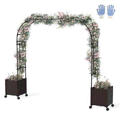 Metal Garden Arbor with Planter Boxes Drainage System and Mobile Design for Backyard and Deck - 80" x 16" x 113" (L x W x H)