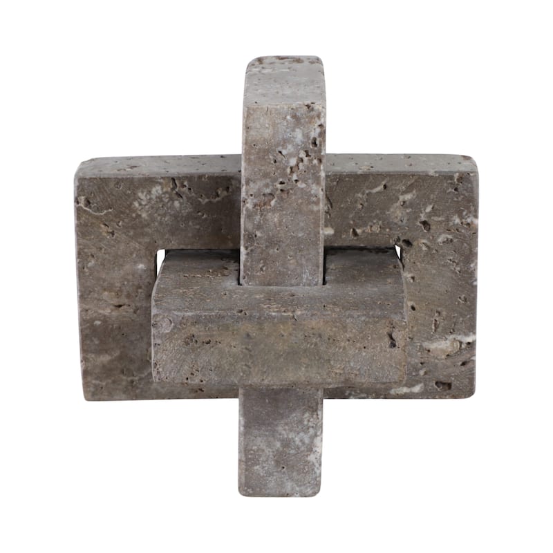 Stone Metal Decorative Object Interlocking Block Geometric Sculpture