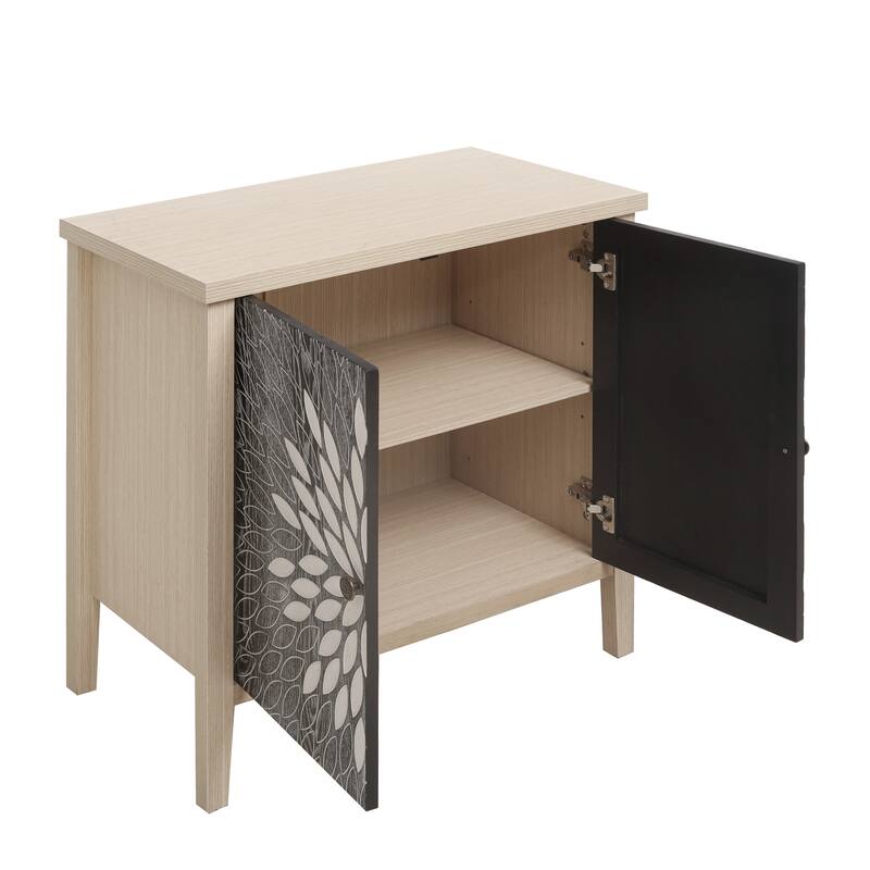 GDFStudio - Oakcraft Traditional Wooden Accent Storage Cabinet with 2 Carved Doors