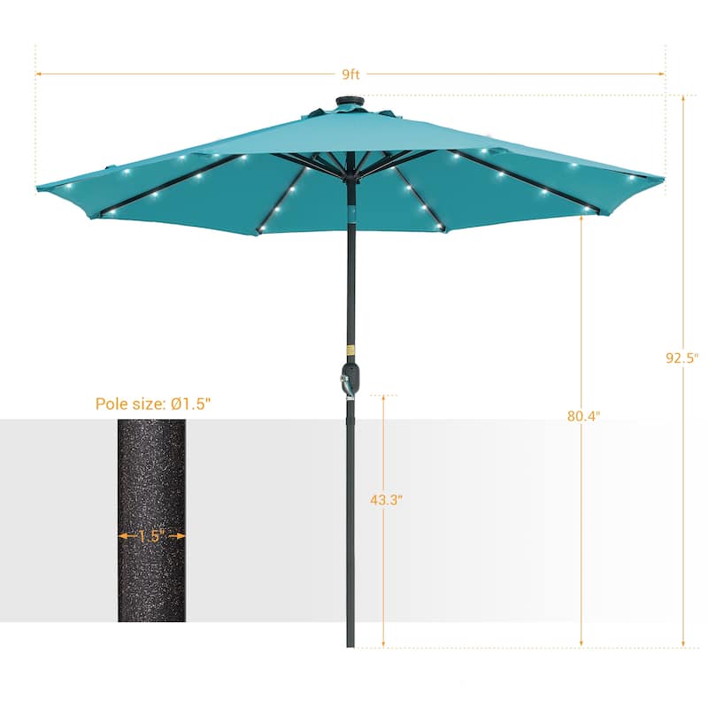 BONOSUKI LED Patio 9Ft Market Umbrella,Outside Deck Table Umbrella