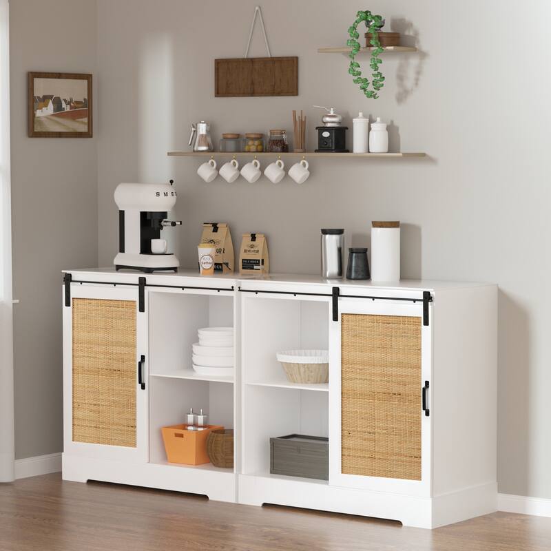 Anmytek Sliding Barn Door Cabinet White Buffet and Sideboard Storage Cabinet with Adjustable Shelf