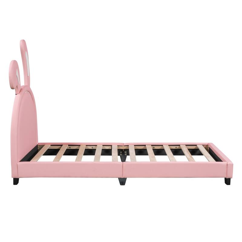 Merax Upholstered Leather Platform Bed with Rabbit Ornament