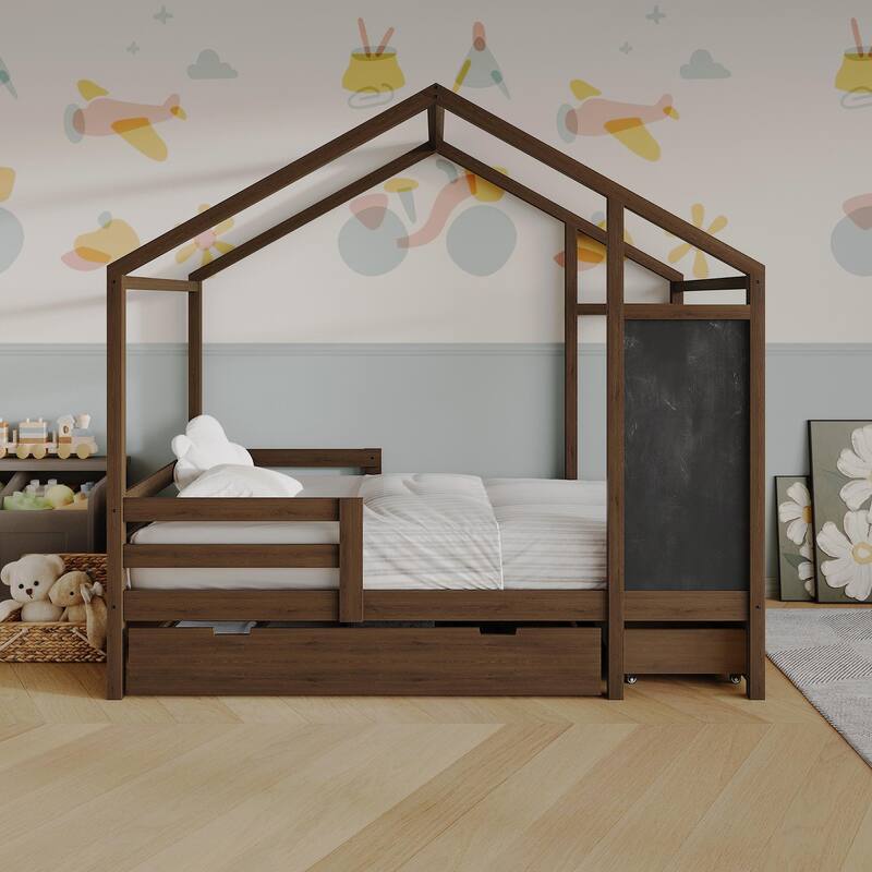 CraftPorch Mid-Century Wooden Canopy Bed