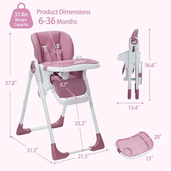 Kids Foldable High Chair with Adjustable Height and Recline