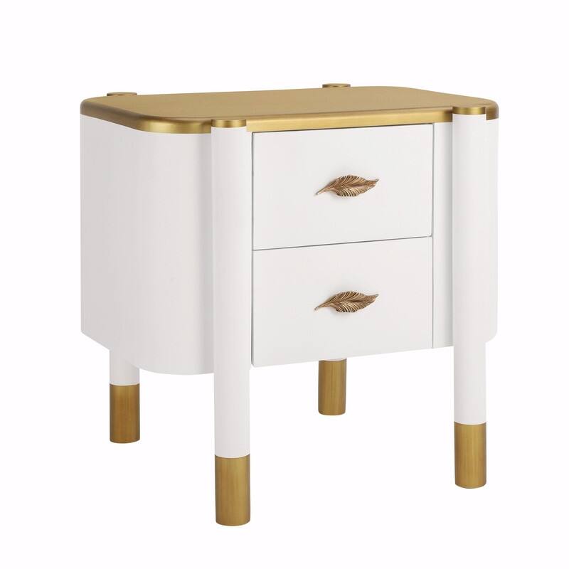 Contemporary Curved 2-Drawer Nightstand with Metal Feather Handles and Exposed Legs