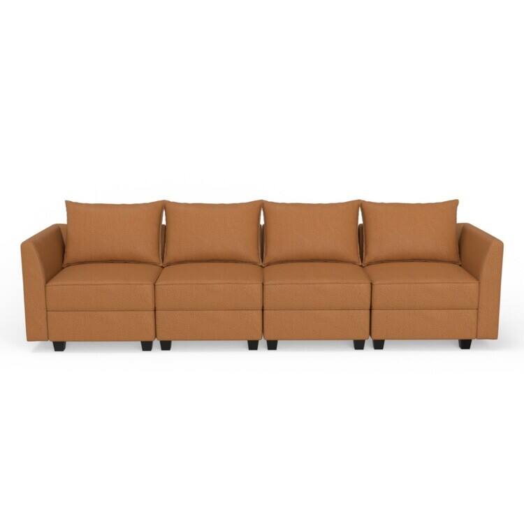 Modern DIY Collection - Convertible Modular Sectional Sofa - Linen Sofa Couch for Living Room Apartment Office - 4 Piece Modular Sectional, Caramel, Air Leather