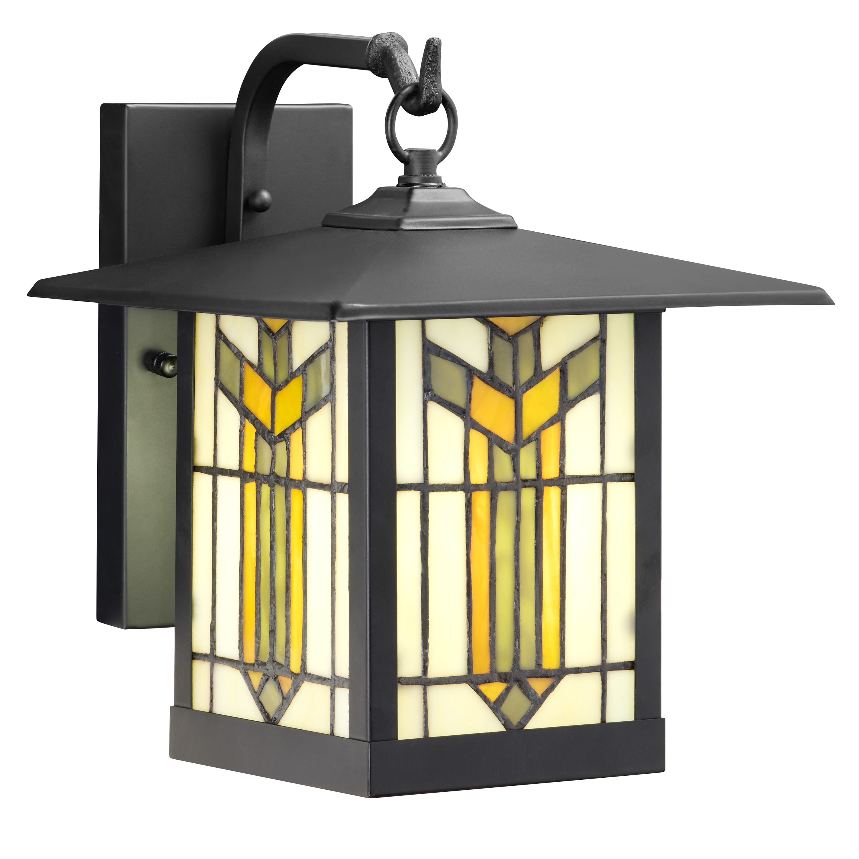 River of Goods Amber/Ivory Tiffany-Style Stained Glass Black 1-Light Outdoor Lantern Sconce - 10.75" x 9" x 11.75"